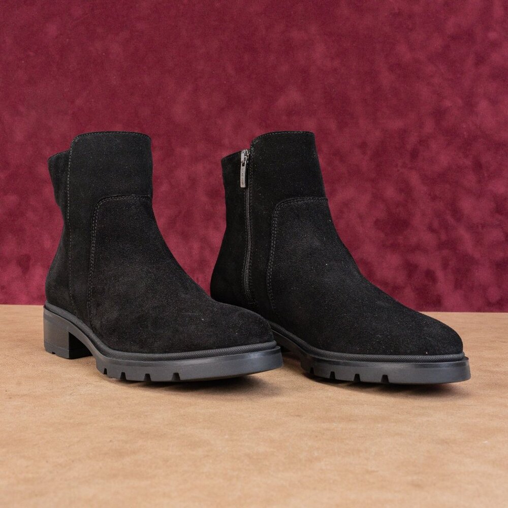 La Canadienne Women Klara Black Suede Waterproof Zip Platform Ankle Boots sz 8